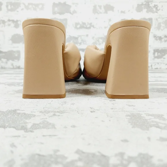NEW Open Edit Saydee Tan Cream Block Heel Slip On Square Toe Sandals O816 - Picture 6 of 15